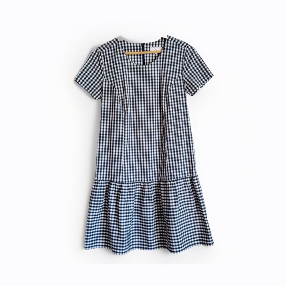 Universal Standard X J. Crew Check Dress XS Blue Gingham Drop Waist Cottagecore